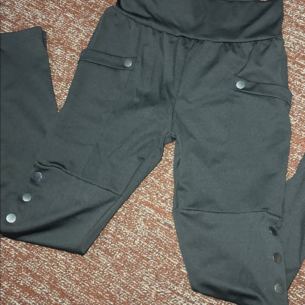 Women’s black stretch snap side jogger trousers sporty statement pant